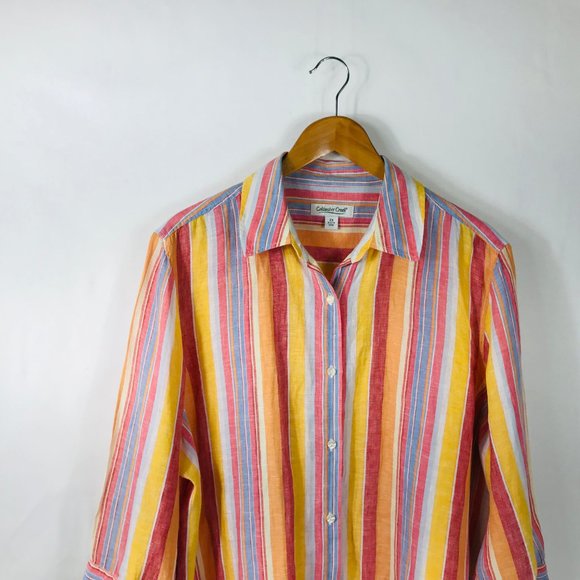 100% LINEN Coldwater Creek Multicolor Striped Blouse - Picture 3 of 7